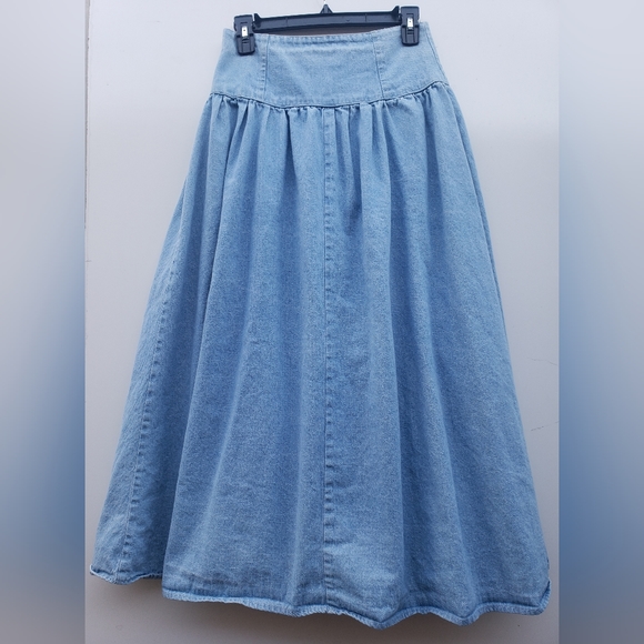 Denim Maxi Skirt Vintage light wash cottage core Prarie Button-down womens 7 - Picture 2 of 7